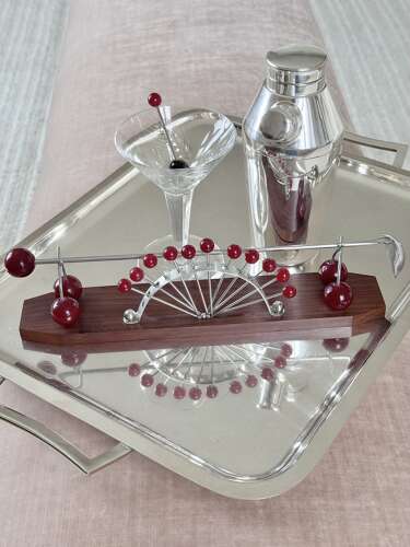 French Bakelite Cherry & Macassar Wood Cocktail Sticks Stand