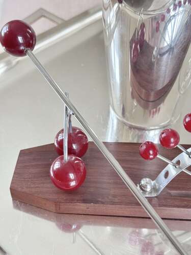 French Bakelite Cherry & Macassar Wood Cocktail Sticks Stand