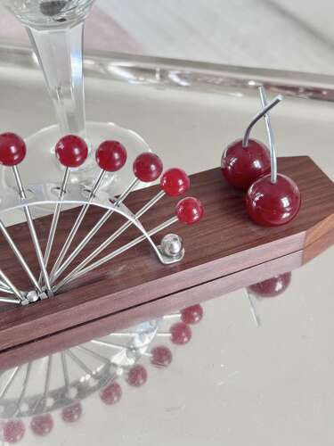 French Bakelite Cherry & Macassar Wood Cocktail Sticks Stand