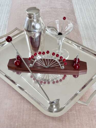 French Bakelite Cherry & Macassar Wood Cocktail Sticks Stand