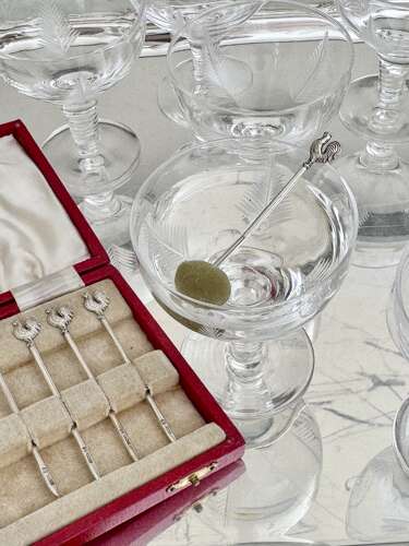 Art Deco silver cockerel cocktail sticks set Hallmark 1934
