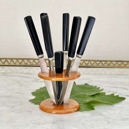Art Deco Bakelite cheese knife carousel & knives C1940s