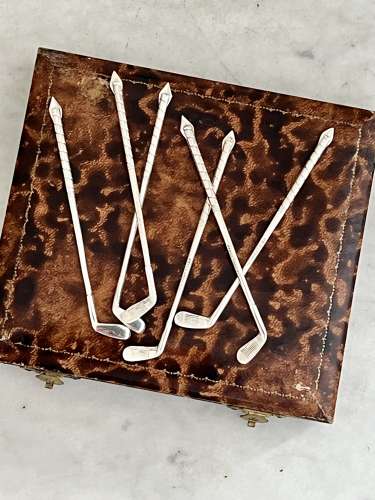 Set Of Art Deco Sterling Silver Golf Club Cocktail Sticks