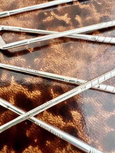 Set Of Art Deco Sterling Silver Golf Club Cocktail Sticks