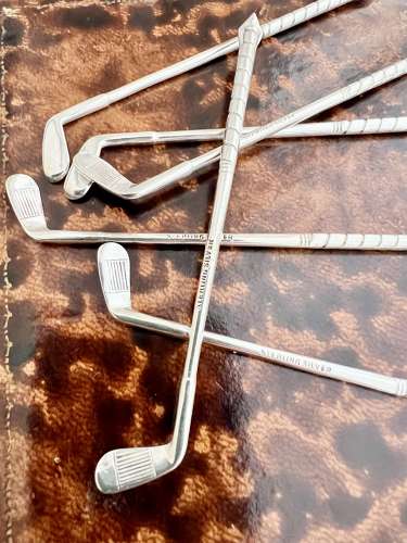 Set Of Art Deco Sterling Silver Golf Club Cocktail Sticks