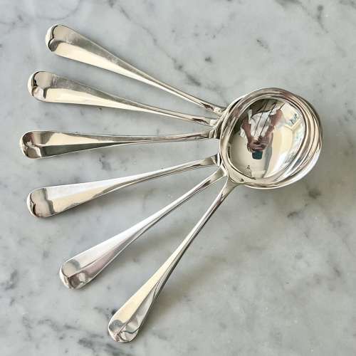 Six Art Deco Silver Plated Rattail Pattern Soup Spoons Circa 1930s