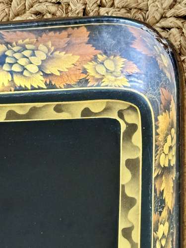Large Regency Ebonised & Gilt Papier Mache Tray