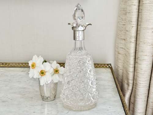 Victorian crystal & silver collar decanter Hallmark 1899