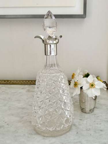 Victorian crystal & silver collar decanter Hallmark 1899