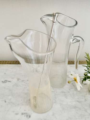 Pair Enamelled Stripe Swedish Cocktail Mixer & matching Jug