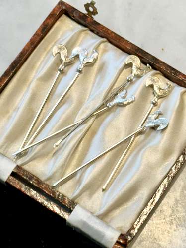 Art Deco Silver Plated Cockerel Cocktail Stick Set