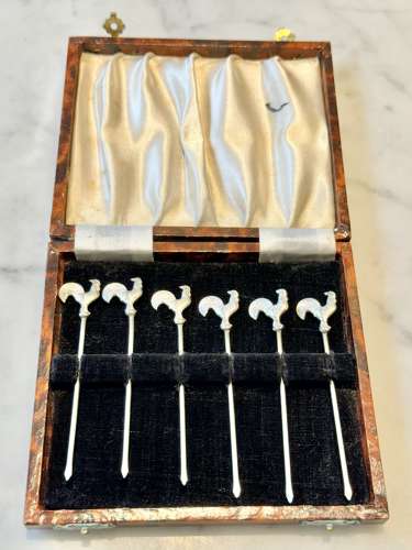 Art Deco Silver Plated Cockerel Cocktail Stick Set