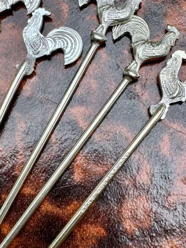 Art Deco Silver Plated Cockerel Cocktail Stick Set