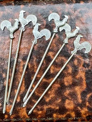 Art Deco Silver Plated Cockerel Cocktail Stick Set