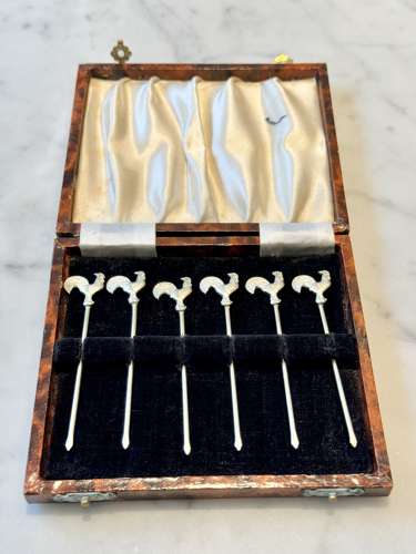 Art Deco Silver Plated Cockerel Cocktail Stick Set