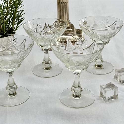 4 Exceptional Victorian Crystal Champagne Coupes