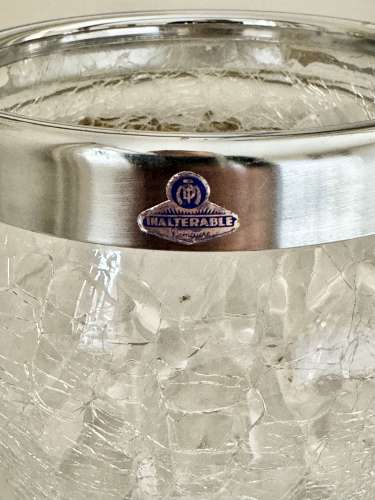 Vintage German Crackle Glass Ice Bucket & ice tongs C1960