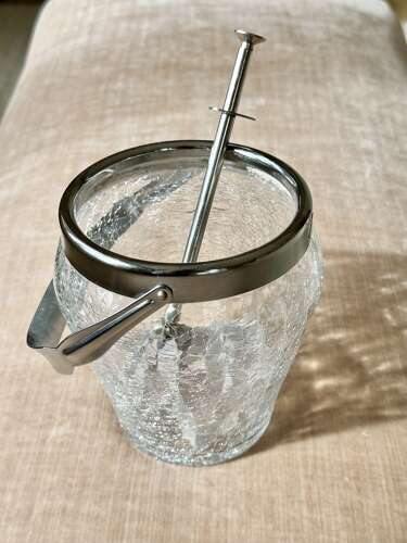 Vintage German Crackle Glass Ice Bucket & ice tongs C1960
