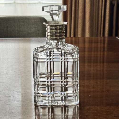 Mappin & Webb silver collar square cut crystal decanter Sheffield 1943