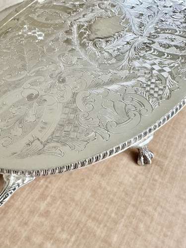 Pretty hand chased twin handled serving tray Circa 1950