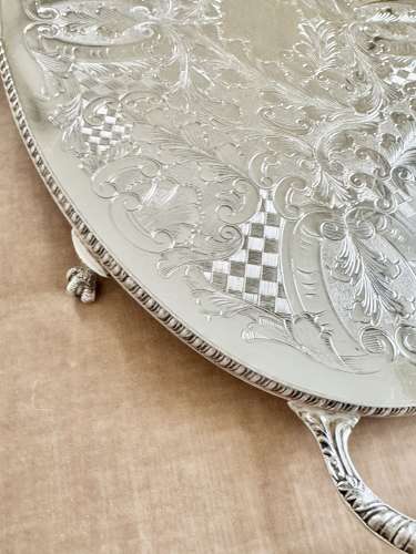 Pretty hand chased twin handled serving tray Circa 1950