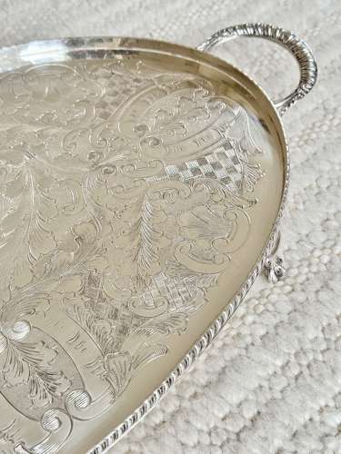 Pretty hand chased twin handled serving tray Circa 1950
