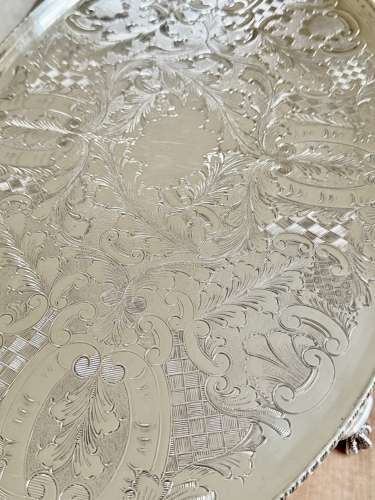 Pretty hand chased twin handled serving tray Circa 1950