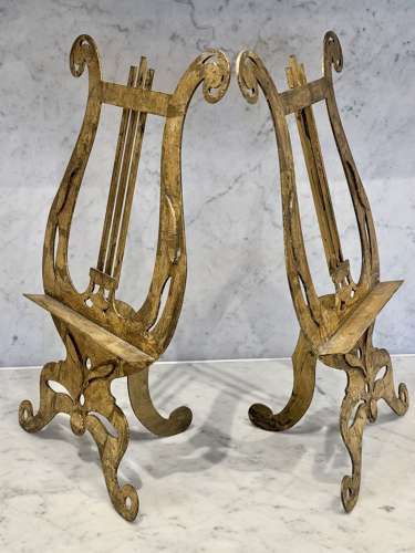 Large Gilded Brass Lyre Shaped Music Stands C1940