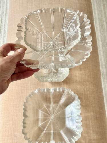 6 Biedermeier Hand Cut Glass Dessert Bowl & Plates Set C1840