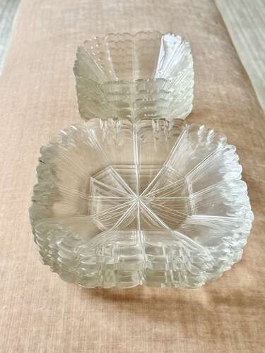 6 Biedermeier Hand Cut Glass Dessert Bowl & Plates Set C1840