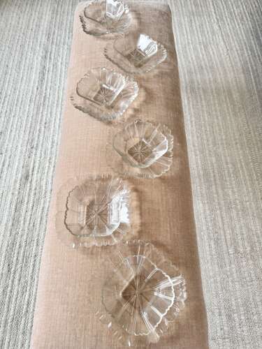6 Biedermeier Hand Cut Glass Dessert Bowl & Plates Set C1840