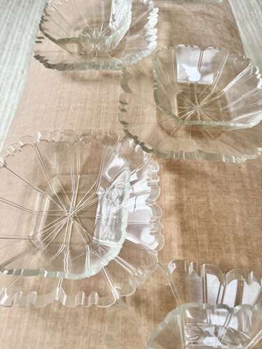 6 Biedermeier Hand Cut Glass Dessert Bowl & Plates Set C1840
