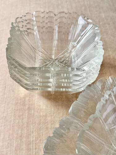 6 Biedermeier Hand Cut Glass Dessert Bowl & Plates Set C1840