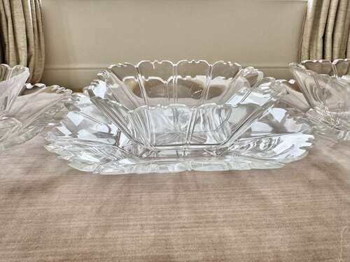 6 Biedermeier Hand Cut Glass Dessert Bowl & Plates Set C1840