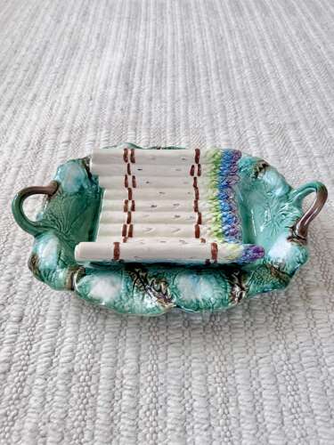 Large French Majolica Asparagus Cradle Serving Dish