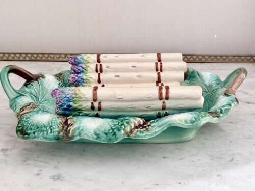 Large French Majolica Asparagus Cradle Serving Dish