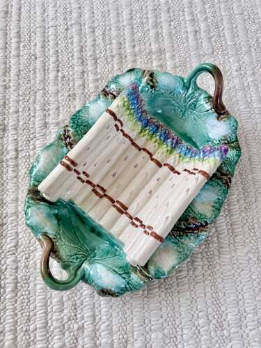 Large French Majolica Asparagus Cradle Serving Dish