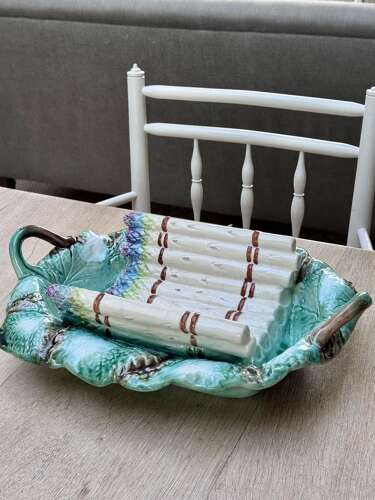 Large French Majolica Asparagus Cradle Serving Dish