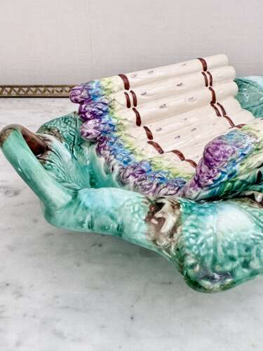 Large French Majolica Asparagus Cradle Serving Dish