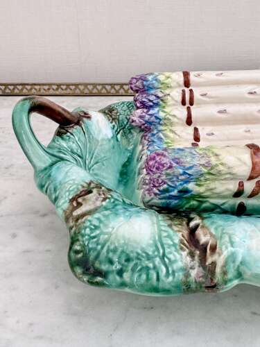 Large French Majolica Asparagus Cradle Serving Dish