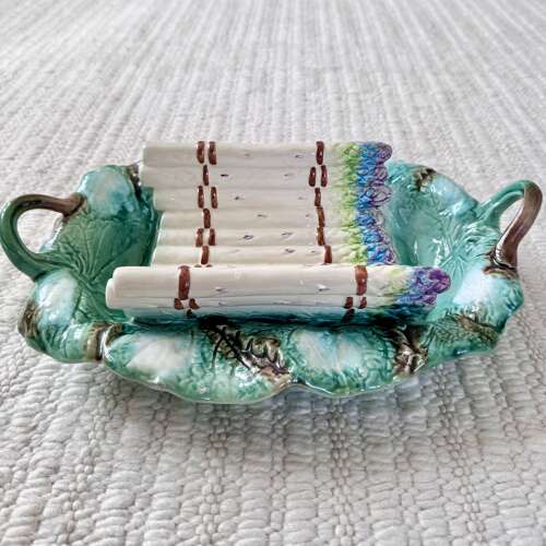 Large French Majolica Asparagus Cradle Serving Dish
