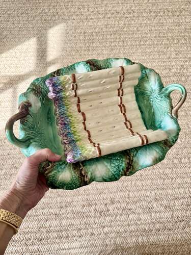 Large French Majolica Asparagus Cradle Serving Dish