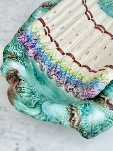 Large French Majolica Asparagus Cradle Serving Dish