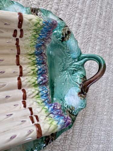 Large French Majolica Asparagus Cradle Serving Dish