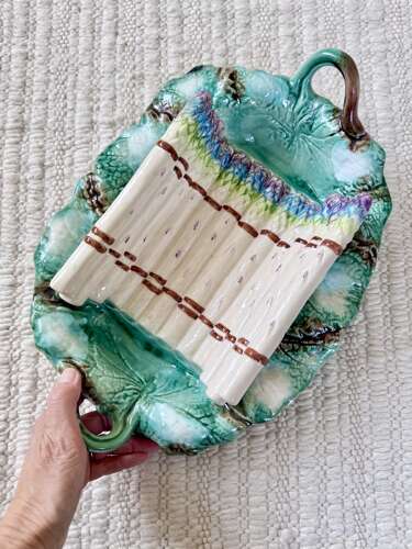 Large French Majolica Asparagus Cradle Serving Dish
