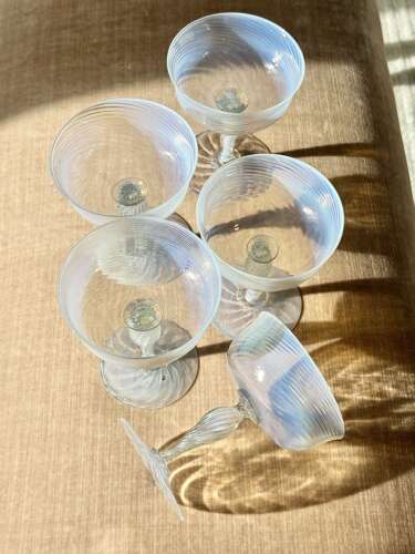 5 Antique Murano Opalescent Champagne Coupes