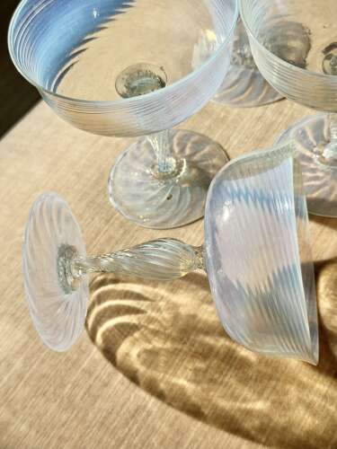 5 Antique Murano Opalescent Champagne Coupes