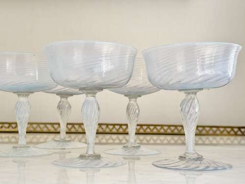 5 Antique Murano Opalescent Champagne Coupes