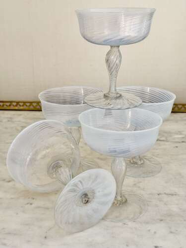 5 Antique Murano Opalescent Champagne Coupes