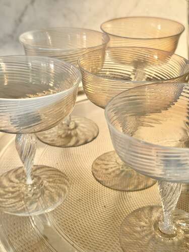 5 Antique Murano Opalescent Champagne Coupes